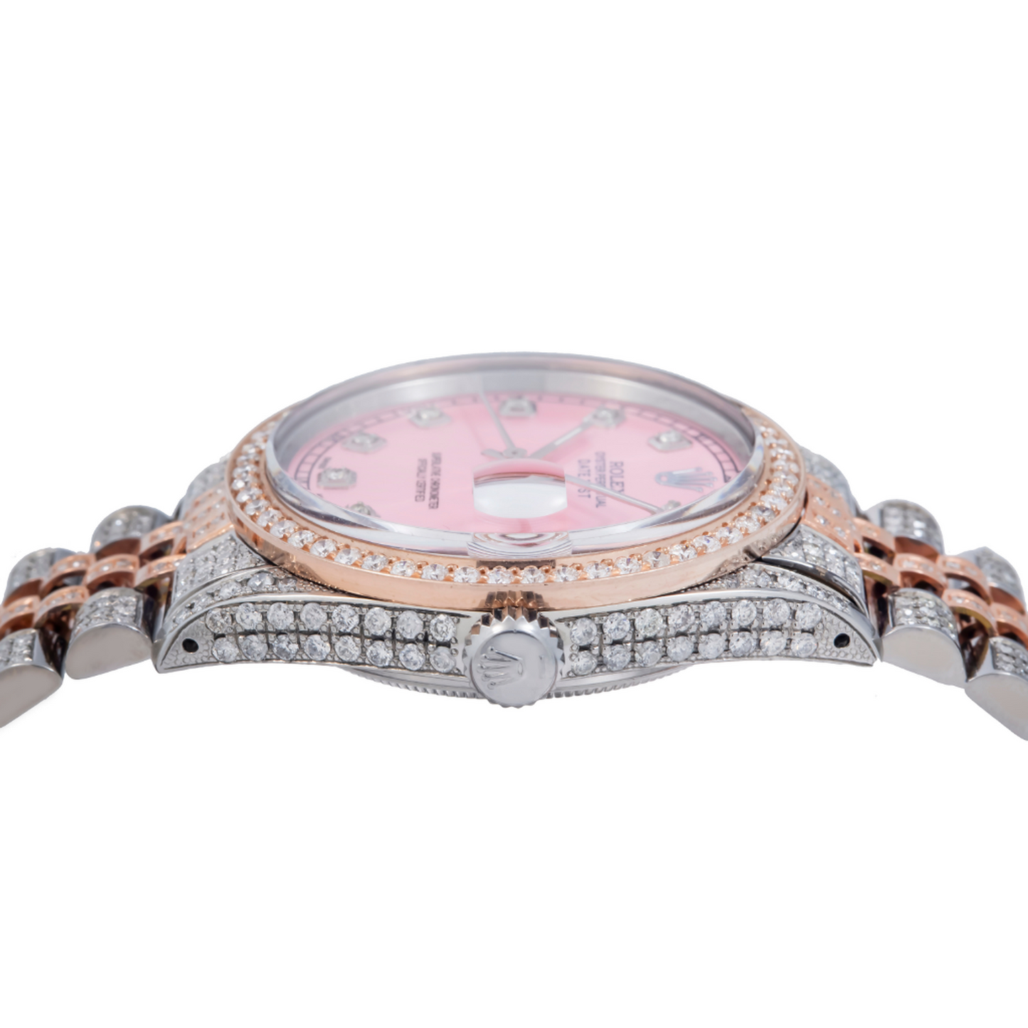 Rolex Datejust 36MM 16231 Pink Diamond Dial Diamond Bezel Two Tone Rose Gold Full Diamond Jubilee Bracelet 8.25ct